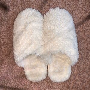 Fluffy white slippers